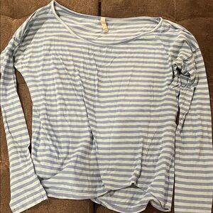 Casual Blue and White Striped Long Sleeve Top